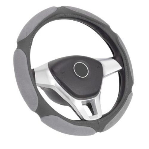 Калъф за волан от еко кожа 38см – Race – сив цвят