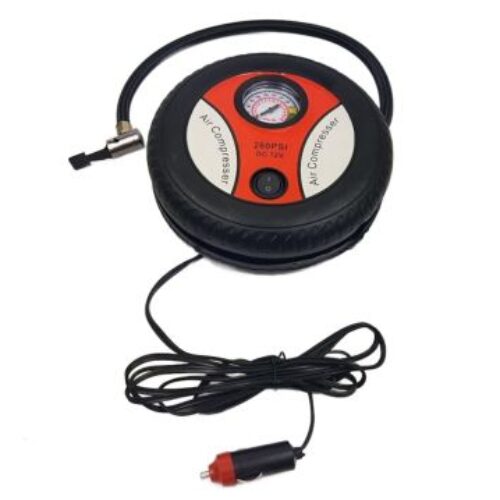 Компресор за гуми с манометър, 12V с букса за запалка – кръгъл