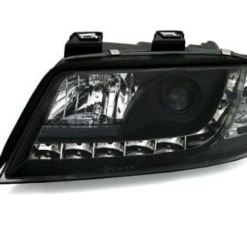 Кристални фарове за Audi A6 (1997-2001) / Allroad 1999-2005 с дневни светлини – черни