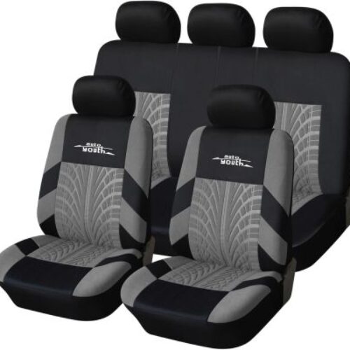 Тапицерии за седалки на кола – модел 16007 – сиво / черен цвят – комплект от 9 части