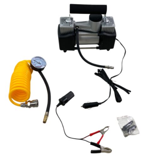 Въздушен компресор за автомобили с манометър, кутия и аксесоари – 12V, 23А, 150PSI