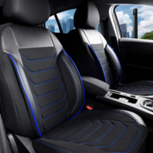 3D Тапицерия за седалки кожена Streetech Carbon – черна със сини кантове